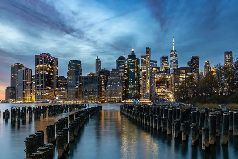 The Manhattan skyline at dusk